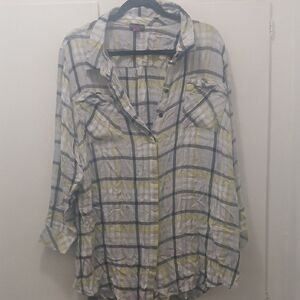 Vince Camuto Blue and Yellow Plaid Button-Down Shirt